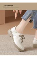 Nuevo otoño cabeza redonda de cuero suave con cordones zapatos individuales de suela plana blanco versátil británico pequeño zapatos de cuero - details 8