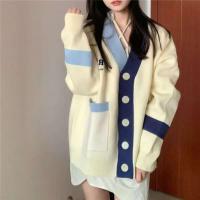 Cárdigan cómodo de mujer con cuello en V y bloque de color con bolsillo para ropa de invierno nueva innovación - details 9