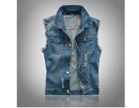 Chalecos vaqueros rasgados de algodón para hombre, chaquetas sin mangas, cortavientos Retro, ropa de otoño e invierno - details 1