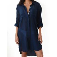 Túnica de algodón para mujer, ropa de playa de Color sólido, traje de baño holgado, pareo de Bikini, vestido camisero transparente - details 2
