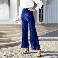 Pantalones de collage de terciopelo dorado para mujer, micro-acampanados, de gran altura - details 5