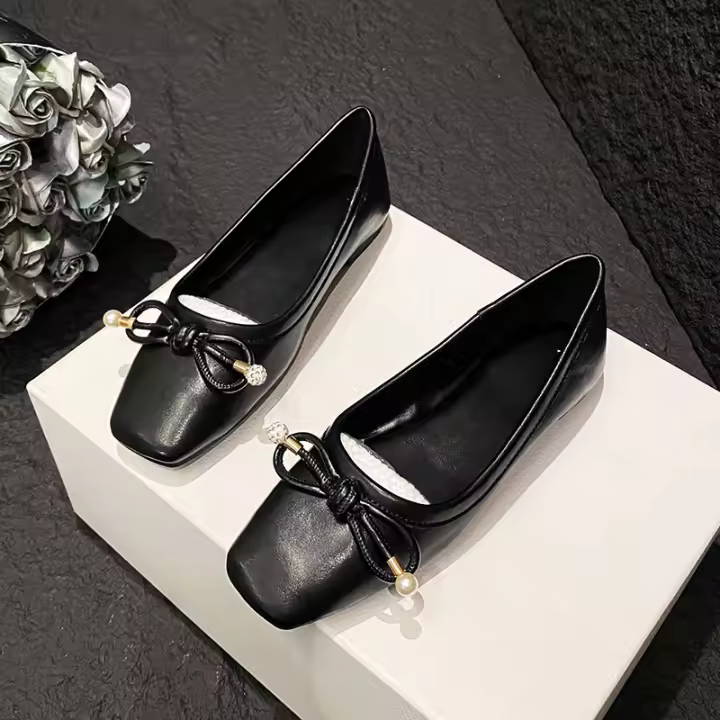 Cabeza redonda Arco Boca ligera Suela suave Cabeza cuadrada Perla Ballet Zapatos plateados - 1