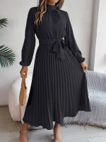 2025 Falda plisada de manga larga para mujer con cuello alto, vestido pequeño, ropa elegante, otoño e invierno - details 30