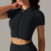 Hamidou-Camiseta deportiva con cremallera para mujer, Top elástico ajustado y transpirable, ropa deportiva para gimnasio, correr y Yoga - details 2