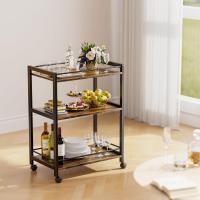 Bar de 3 Niveles, Carro de Bebidas con Ruedas y Estantes, Carrito de Bar rodante para Cocina Hogar Salón, Marrón Rústico y Negro - details 6