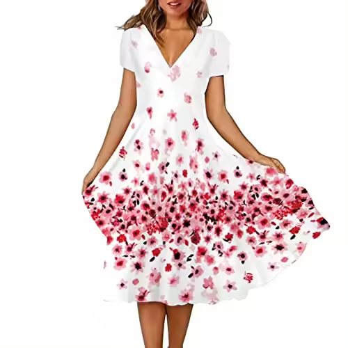 Vestido estampado con cuello en V y manga corta de talla grande para mujer - 1