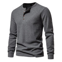Camiseta de manga larga Henley para hombre, camisa básica transpirable con botones, informal, Color sólido, otoño - details 2