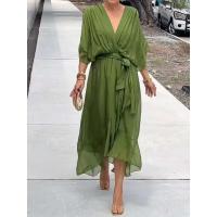Vestido de verano para mujer, cuello en V, manga corta, plisado, Irregular, rojo, elegante, falda Midi negra para fiesta para mujer - details 7