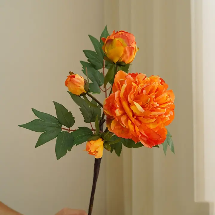 Ramo de flores de peonía artificiales de 3 cabezas, ramas de peonía de seda exquisitas realistas, flores falsas hechas a mano, favores de fiesta - 1