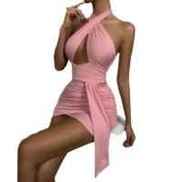 Vestido Mini de Cintura Alta y Ajustado con Halter de Moda Picante Espalda Abierta, Estilo Chic para Mujeres 2025 - details 1