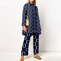 Conjunto de 2 piezas con estampado de Pamas para mujer, ropa de dormir holgada, pantalones de manga larga, ropa de calle, traje elegante, Vintage, otoño - details 18