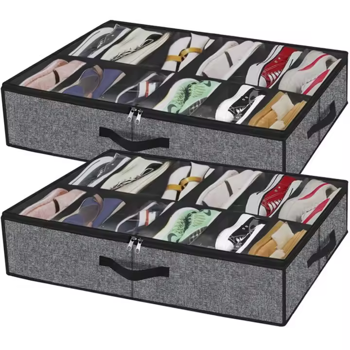 Bolsa de almacenamiento de zapatos no tejida, 12 rejillas, organizador Visual reutilizable debajo de la cama, contenedores de almacenamiento de zapatos transpirables de gran capacidad - 1