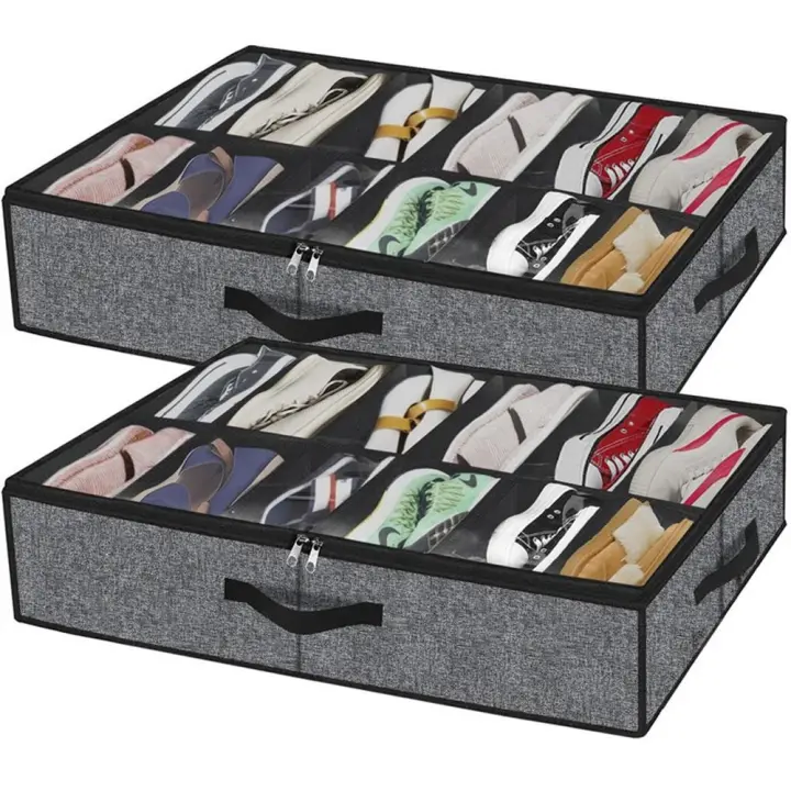 Bolsa de almacenamiento de zapatos no tejida, 12 rejillas, organizador Visual reutilizable debajo de la cama, contenedores de almacenamiento de zapatos transpirables de gran capacidad - 1