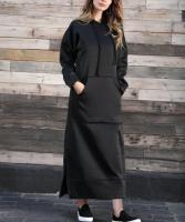 Vestido de Midi para Mujer con Capucha Moda 2025, Tejido Mixto, Estilo Informal, Suelto, Sudadera - details 8