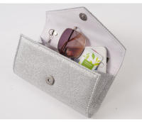Bolso con solapa de sobre brillante para mujer, monedero largo con cadena, bolso de noche plateado brillante, billetera pequeña para mujer - details 7