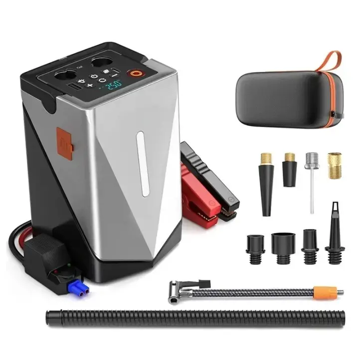 Arrancador de batería de coche con compresor de aire, pantalla LCD, succión y soplado todo en uno, cargador de refuerzo portátil, dispositivo de arranque de batería de coche - 1