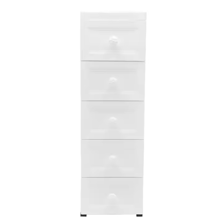 Mueble con 5 Cajones para Oficina, Mueble con Ruedas, color blanco - 1