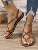 Sandalias planas casuales con punta para mujer 2025 nuevo estilo sandalias de playa romanas tejidas slip-on talla grande - details 10