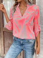 Camisas informales holgadas a rayas para mujer, blusas Vintage a la moda, Tops elegantes para mujer joven, Otoño, 2024 - details 6