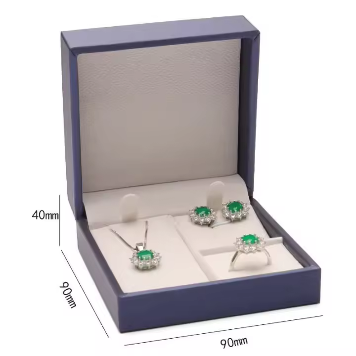 Caja de conjunto de joyería de tres piezas con solapa en ángulo recto de PU de cuero cepillado - 1