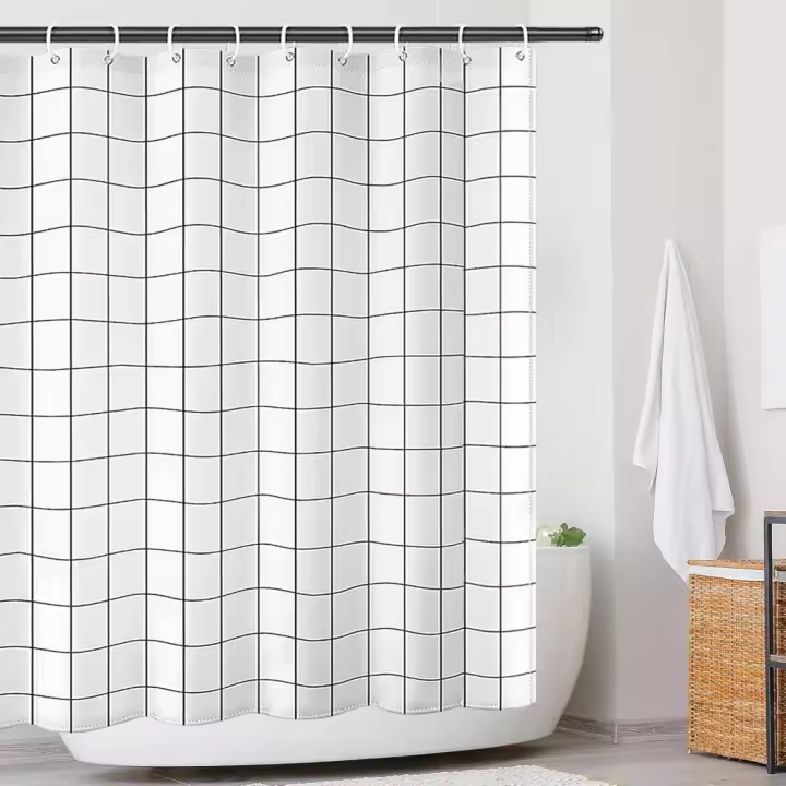 Cortina de Ducha Impermeable de Poliéster con Secado Rápido 12 Ganchos, 180 x 200 cm - 1