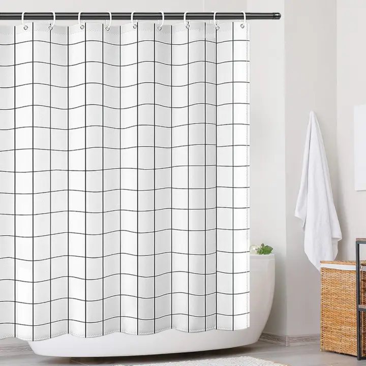 Cortina de Ducha Impermeable de Poliéster con Secado Rápido 12 Ganchos, 180 x 200 cm - 1