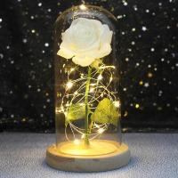 Rosa Bella y Bestia Rosa Eterna, Regalo Mujer Flores Artificiales con Luces LED, Flor Artificial de Lámina de Oro con Hojas - details 21