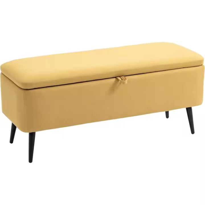 Banco de Almacenamiento Taburete de Almacenaje Tapizado en Lino con Tapa Abatible y Patas de Acero para Dormitorio Salón Entrada Carga 150 kg 101x38,5x44,5 cm Gris - 1