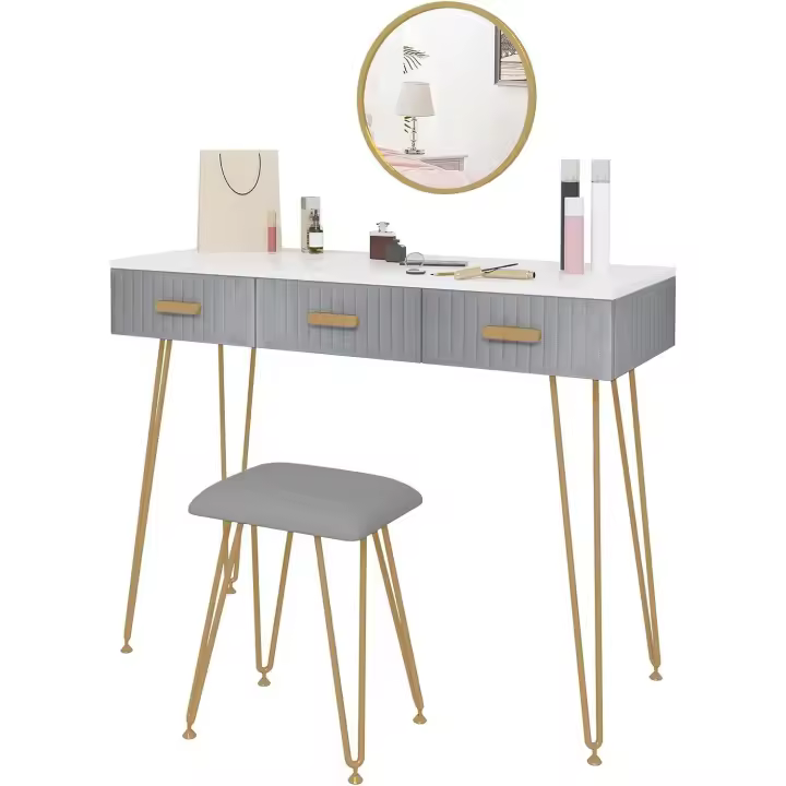 Mesa de Vestir Grande con Cajones Espejo de Mesa Diseño Gris Muebles y Organización - 1