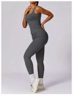 Conjunto de yoga de cintura alta, pantalones y sujetador sin mangas para levantar la cadera - details 20