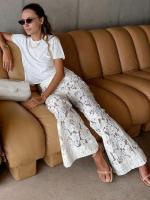 Pantalones de verano elegantes y elegantes de cintura alta para mujer con ribete blanco - details 2