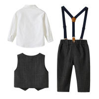 Conjunto de tres piezas de chaleco de caballero para niños de primavera, cárdigan de algodón de manga larga, pantalones de traje, ropa infantil de moda. - details 3