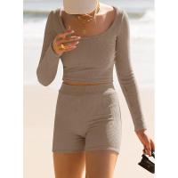 BUNO-Conjunto de ropa de estar por casa para mujer, tops ajustados de manga larga y pantalones cortos de motorista, 2 piezas, verano, 2025 - details 35