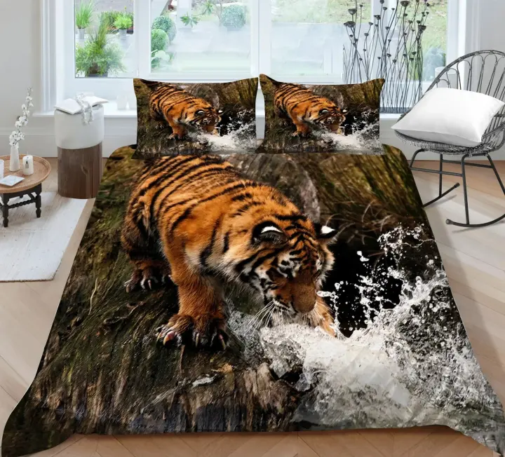 Funda de Edredón de Animal 3D Diseño de Tigre Material de Poliéster Decoración de Dormitorio Rey-Reina-Doble - 1
