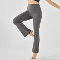 Hamidou-mallas de Yoga de cintura alta para mujer, pantalones de entrenamiento elásticos, de pierna ancha, acampanados, de color sólido, para Fitness - details 29