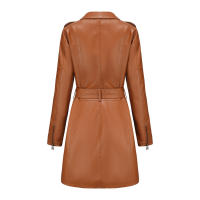 Gabardina cortavientos de piel sintética para mujer, chaquetas con cinturón, abrigo largo medio - details 40