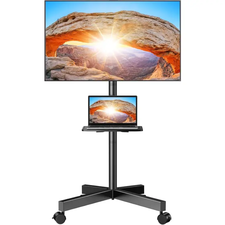 Carro de TV Móvil con Ruedas Soporte de Alta Altura Ajustable para Pantallas Planas/Curvas LED - 1