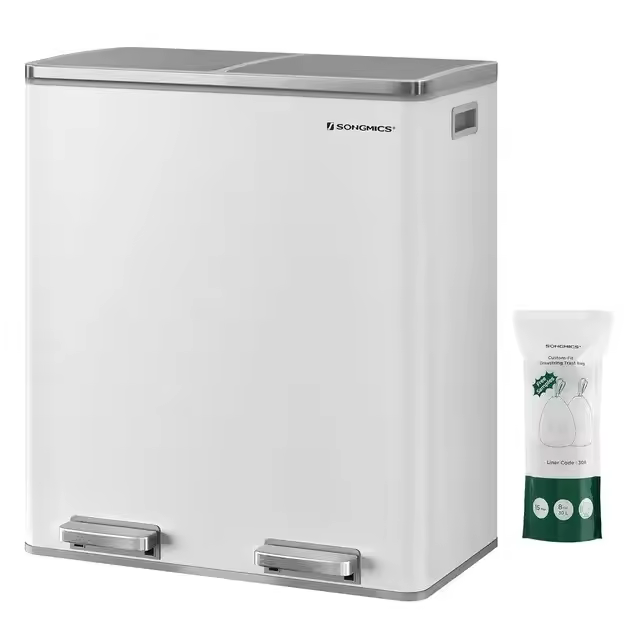 Cubo de Basura de Cocina de 8 Galones con 15 Bolsas de Residuos 2 Compartimentos - 1