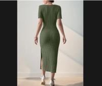 Vestido de punto acanalado con cuello cuadrado estilo francés y abertura lateral - details 1