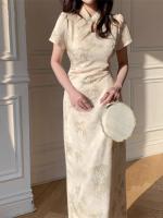Diseño adelgazante de cintura de hoja de bambú de verano con sensación de temperamento, nuevo vestido cheongsam de estilo chino para mujer - details 2