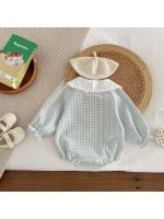 Ready Stock Mono para recién nacidos, pelele elegante a cuadros con cuello Peter Pan y cordón de manga larga para niñas de 0 a 2 años - details 12