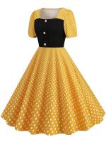 Vestido midi elegante de fiesta con estampado de lunares, manga corta y línea A, informal para verano, para mujer. - details 14