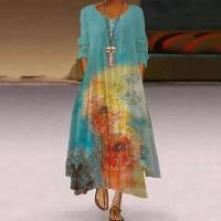 Vestidos de manga larga con cuello redondo Vintage a la moda con bolsillos informales para mujer vestido de fiesta bohemio holgado con estampado de primavera - details 5