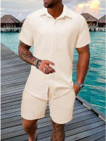 2025 verano jacquard traje de manga corta hombres vacaciones estilo casual camisa pantalones cortos conjunto de dos piezas - details 8