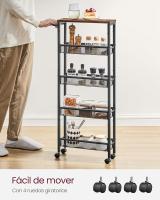 Carro de 4 Niveles, Carro Estrecho de Cocina con Ruedas, con Asa, para Espacio Reducido, 22 x 45,4 x 77 cm, para Cocina, Baño, Salón, Estudio, Marrón Rústico y Negro LRC033B01 - details 51
