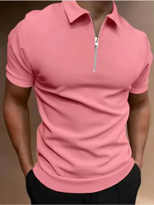 Camiseta polo de manga corta de color sólido con solapa para hombre, top de ajuste informal, ropa para hombre - 1