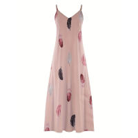 Vestido Maxi de Plumas Elegante Cómodo con Cuello en V Cuidado Fácil Moda para Mujeres - details 16