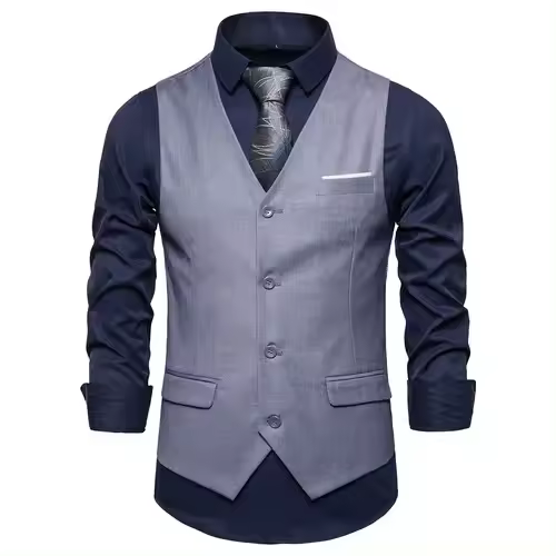 Chaleco de traje azul, chaqueta chalecos sin mangas de negocios para hombre, talla asiática S-6XL, chaleco para fiesta de boda, rojo, morado, negro y gris - 1