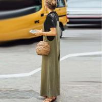 Mono sin mangas de verano para mujer, peto de pierna ancha liso, peto informal holgado de algodón con tirantes - details 2