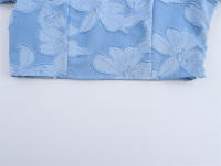 OUWU- Top Corto De Jacquard Azul Para Mujer, Camisas Ajustadas Retro Con Mangas Voladoras Y Cuello Cuadrado En La Espalda, Blusa Y2k Con Cordones Para Primavera Y Verano - details 5